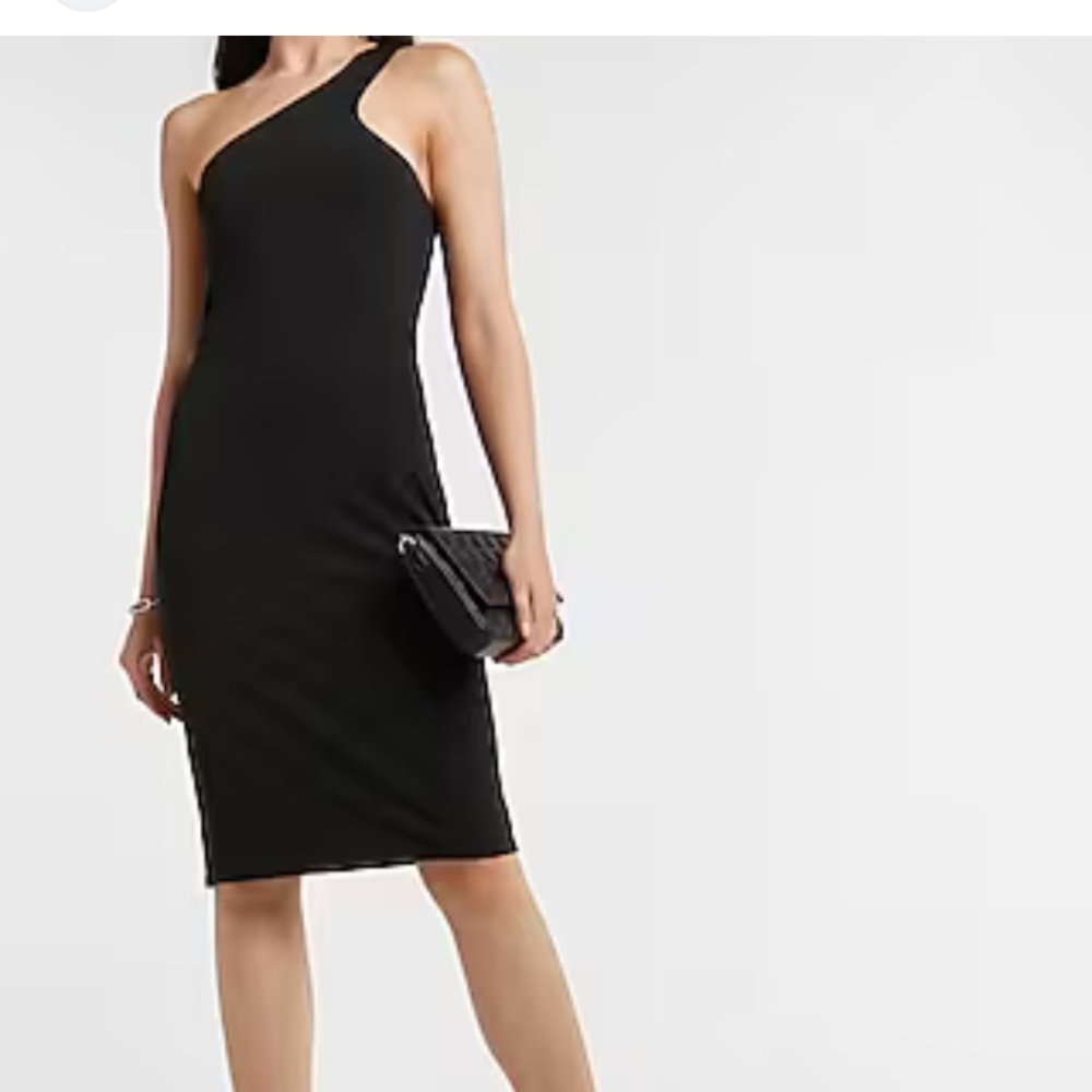 😍EXPRESS BODY CONTOUR ONE SHOULDER BLACK DRESS - XS